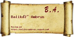 Balikó Ambrus névjegykártya