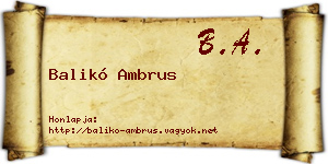 Balikó Ambrus névjegykártya